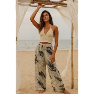 Transit Par Such NWT Women's Wide Leg Pull On Pants Abstract Semi-Sheer- Size M